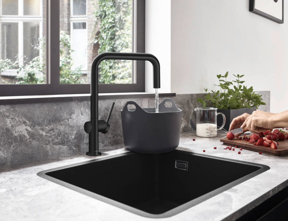 德國 hansgrohe S510-U450 頂級 SilicaTec 花崗岩 單槽下嵌式廚房水槽 石墨黑 43431170