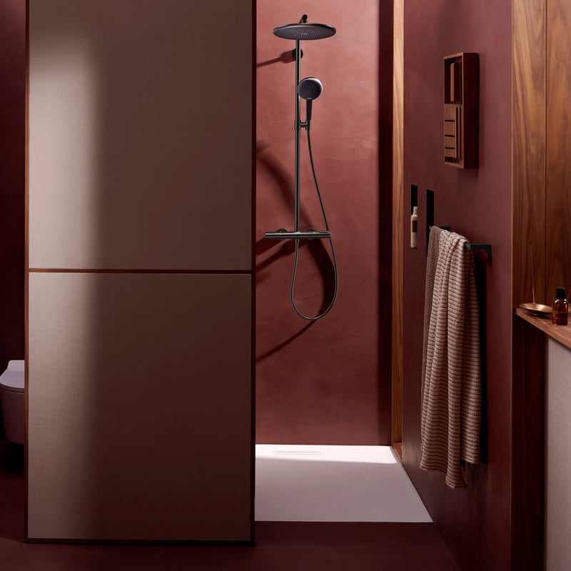 德國 hansgrohe Raindance Alive 300 霧面拉絲黑 節能恆溫淋浴花灑套組 24594340