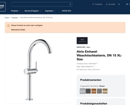 GROHE 德國官網顯示 Atrio 單槍面盆龍頭 32647003 已不再供應，EAN 4005176454707