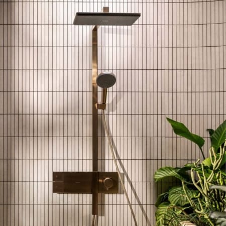 hansgrohe Raindance Alive Q 拉絲銅頂噴花灑恆溫淋浴套組 24580140｜商品圖
