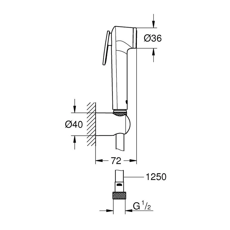 GROHE Vitalio Trigger Spray 30 鉻色 壁掛式蓮蓬頭組 單段出水 尺寸圖 GROHE Vitalio Trigger Spray 30 鉻色 壁掛式蓮蓬頭組 單段出水 26175001