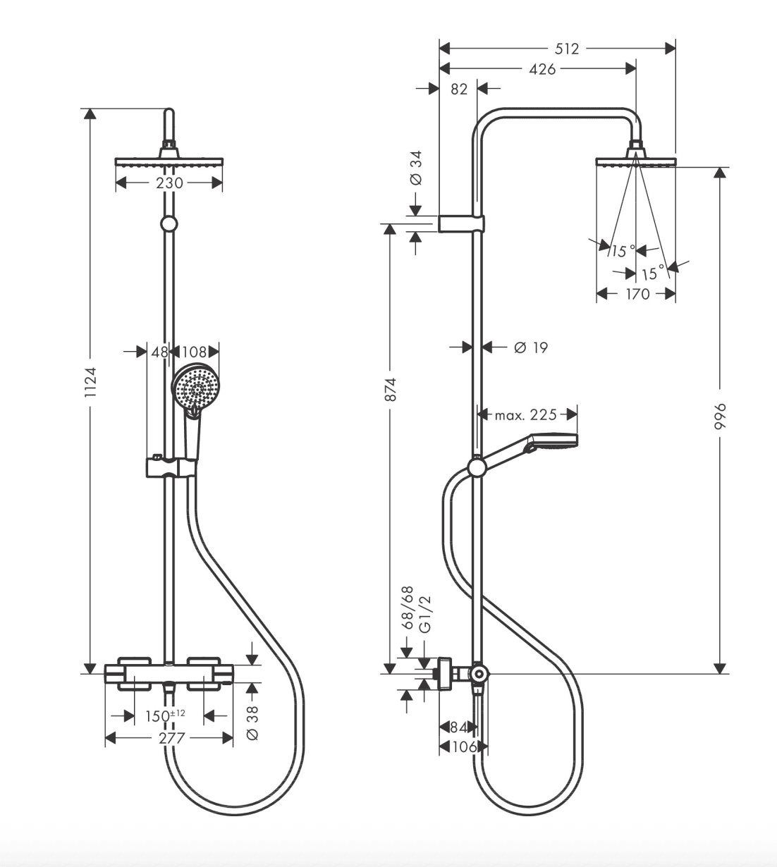 hansgrohe Vernis Shape 霧面黑 恆溫花灑組 2628667｜商品圖