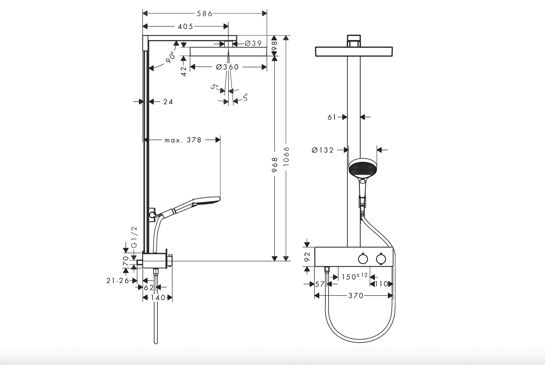 hansgrohe Rainfinity 360 霧面黑 恆溫淋浴組 26853｜商品圖