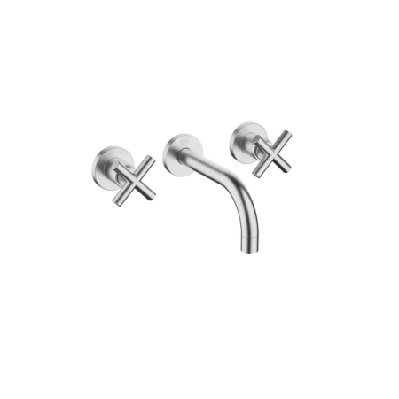 德國 Dornbracht TARA 拉絲鉻壁掛式三孔面盆龍頭 十字把手 160 mm 36707892-93