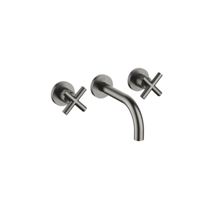 德國 Dornbracht TARA 拉絲黑鉑金壁掛式三孔面盆龍頭 十字把手 160 mm 36707892-99