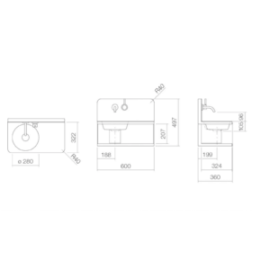 德國製 LAUFEN Alape STEEL19 壁掛式整合洗手台 60 cm H580ST20001121 尺寸圖 德國製 LAUFEN Alape STEEL19 壁掛式整合洗手台 60 cm H580ST20001121 尺寸圖