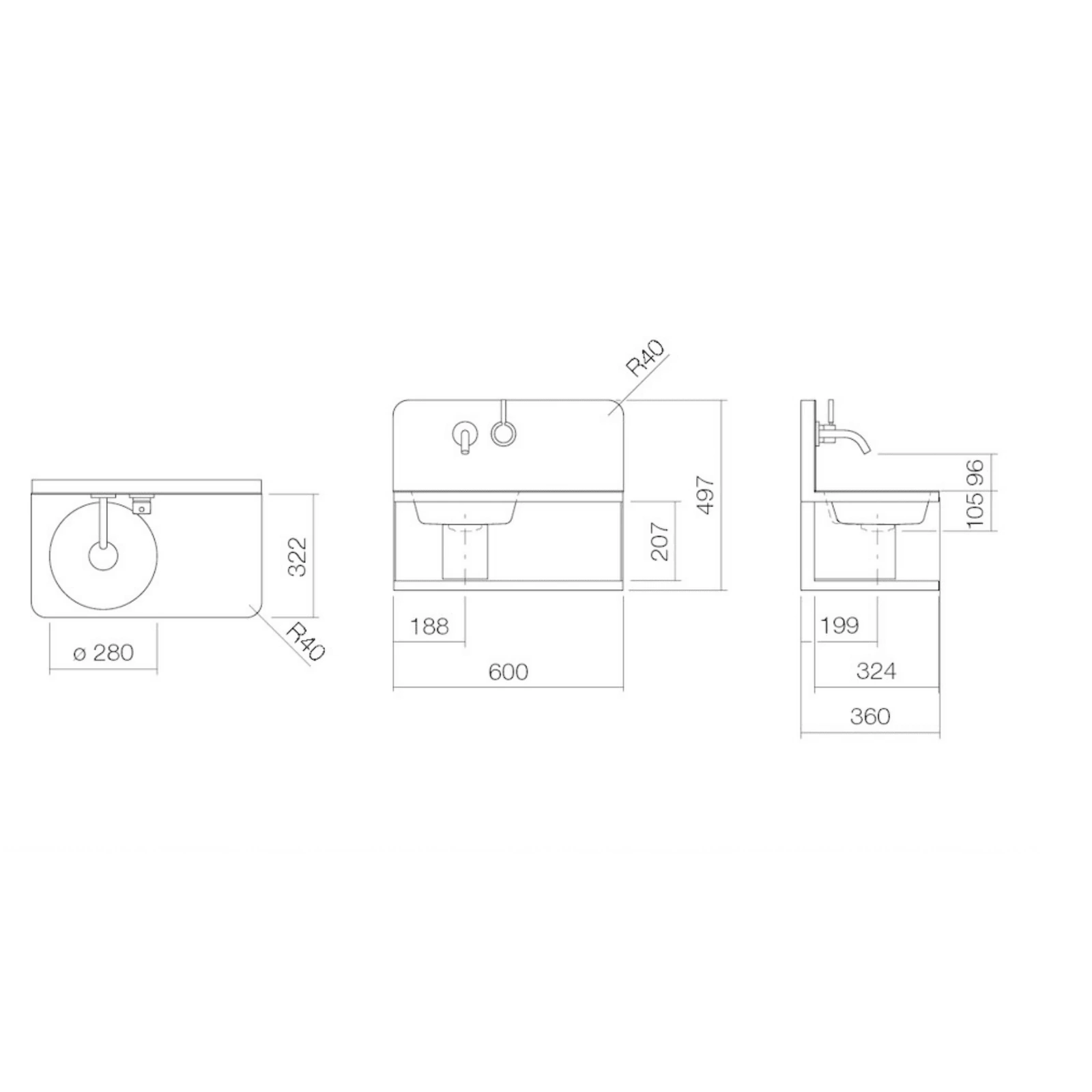 德國製 LAUFEN Alape STEEL19 壁掛式整合洗手台 60 cm H580ST20001121 尺寸圖 德國製 LAUFEN Alape STEEL19 壁掛式整合洗手台 60 cm H580ST20001121 尺寸圖