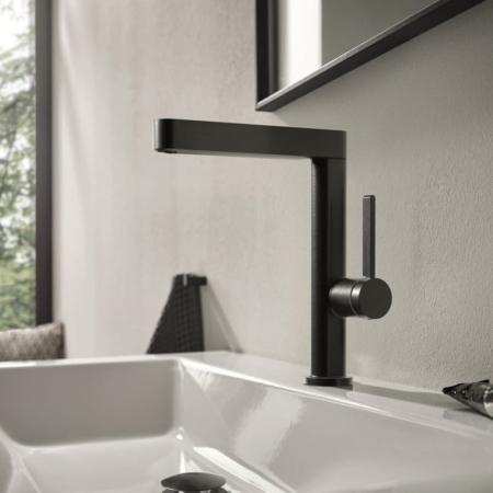 hansgrohe Finoris 230 拉絲黑鉻 旋轉出水面盆龍頭 7｜商品圖