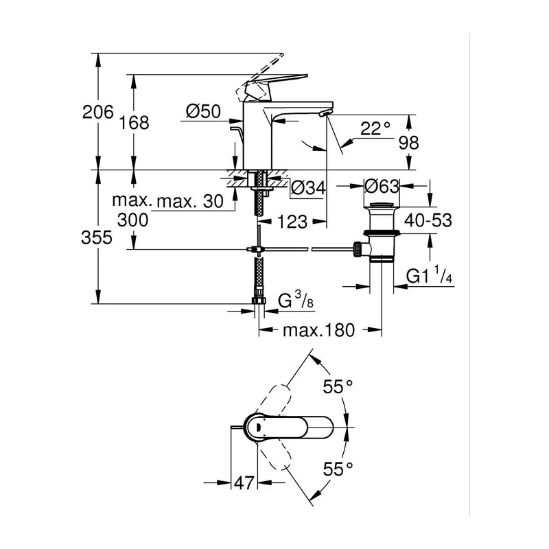 23325 原廠尺寸圖 GROHE Eurosmart Cosmopolitan 面盆龍頭 M-Size 23325|原廠尺寸圖