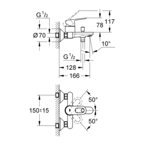 GROHE BauLoop 單槍浴缸淋浴龍頭 23341｜原廠尺寸圖