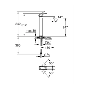GROHE Eurocube 加高型單槍面盆龍頭 23406｜原廠尺寸圖