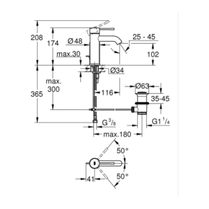 GROHE Essence 面盆龍頭 S-Size 23589｜原廠尺寸圖