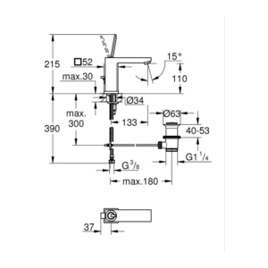 GROHE Eurocube Joy 面盆龍頭 M-Size 23657｜原廠尺寸圖
