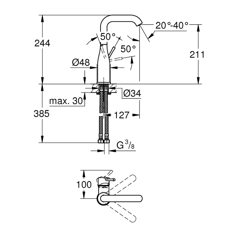 24177 原廠尺寸圖 GROHE Essence 面盆龍頭 L-Size 24177|原廠尺寸圖