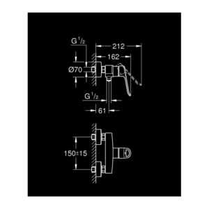 GROHE Eurosmart 環狀把手單槍淋浴龍頭 25242｜原廠尺寸圖