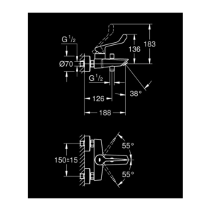 GROHE Eurosmart 單槍浴缸淋浴龍頭 25243｜原廠尺寸圖