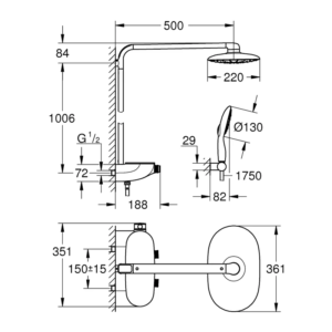 GROHE Rainshower SmartControl 360 恆溫淋浴柱 26361｜原廠尺寸圖