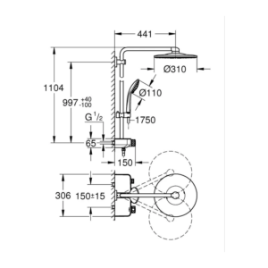 GROHE Euphoria SmartControl 310 恆溫淋浴柱 26507｜原廠尺寸圖