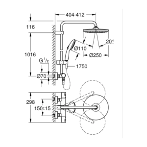 GROHE Vitalio Start System 250 壁掛式恆溫淋浴系統 26677｜原廠尺寸圖