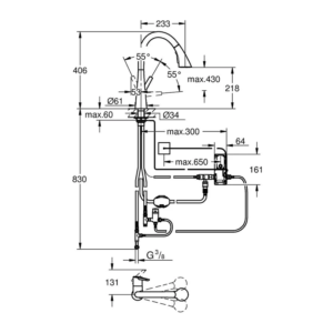 GROHE Zedra Touch 觸控抽拉式廚房龍頭 30219｜原廠尺寸圖
