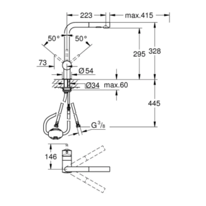 30274 原廠尺寸圖 GROHE Minta 抽拉式廚房龍頭 30274|原廠尺寸圖