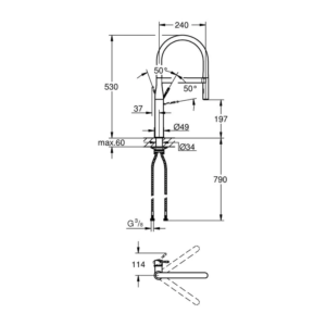 GROHE Essence Professional 抽拉式廚房龍頭 30294｜原廠尺寸圖