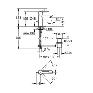 32109 原廠尺寸圖 GROHE Lineare 面盆龍頭 XS-Size 32109|原廠尺寸圖