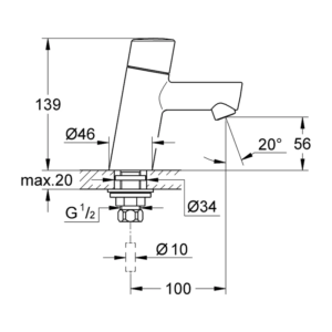 GROHE Concetto 立式單孔龍頭 XS-Size 32207｜原廠尺寸圖