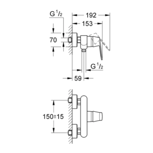 GROHE Eurosmart Cosmopolitan 單槍淋浴龍頭 32837｜原廠尺寸圖