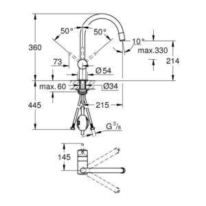 GROHE Minta 抽拉式廚房龍頭 32918｜原廠尺寸圖
