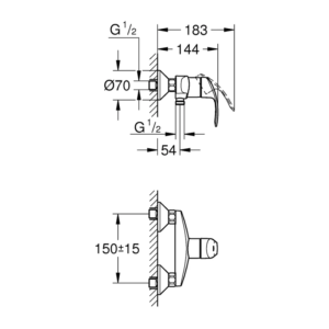 33555 原廠尺寸圖 GROHE Eurosmart 單槍淋浴龍頭 33555|原廠尺寸圖