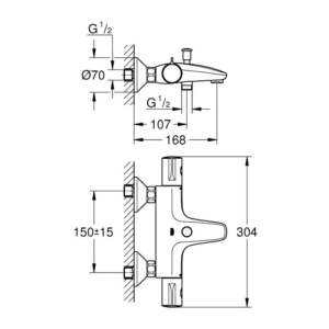 GROHE Grohtherm 800 恆溫浴缸淋浴龍頭 34567｜原廠尺寸圖