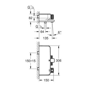 GROHE Grohtherm SmartControl 恆溫浴缸淋浴龍頭 34718｜原廠尺寸圖