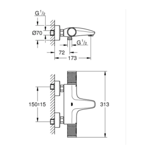GROHE Precision Feel 恆溫浴缸淋浴龍頭 34788｜原廠尺寸圖