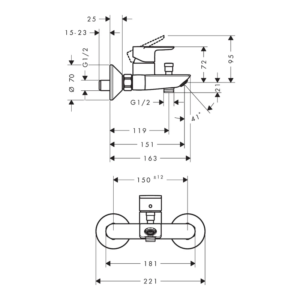 hansgrohe Neovis Q 浴缸龍頭 71481｜原廠尺寸圖